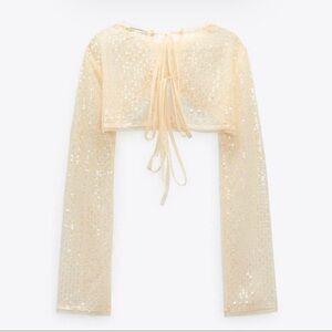 Zara limited edition sequin shrug long sleeve belero cropped cover top NWT